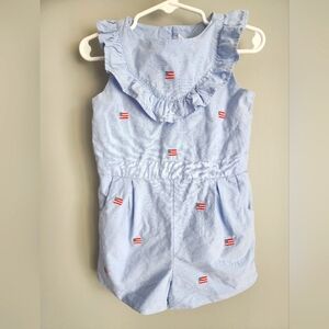 Janie and Jack - 100% cotton Chambray Blue Ruffle American Flag Romper -…